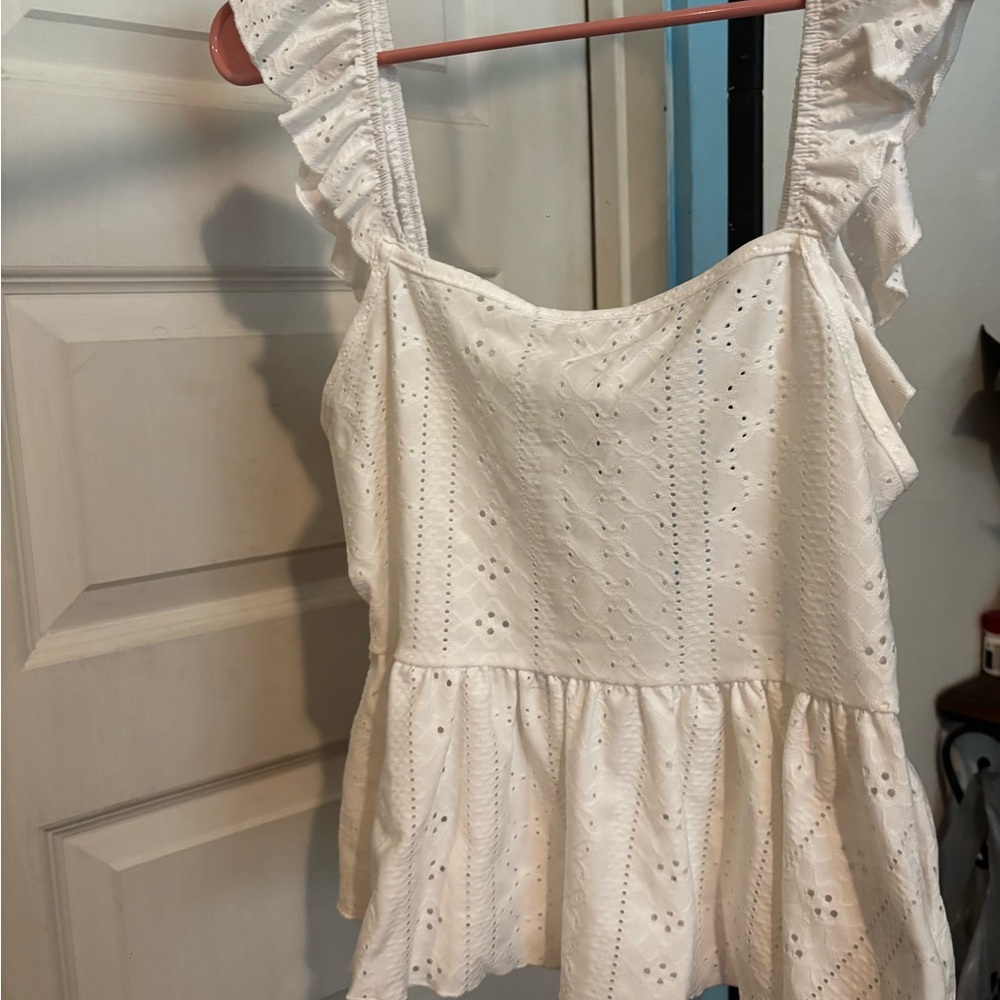 SHEIN White Ruffled Peplum Blouse